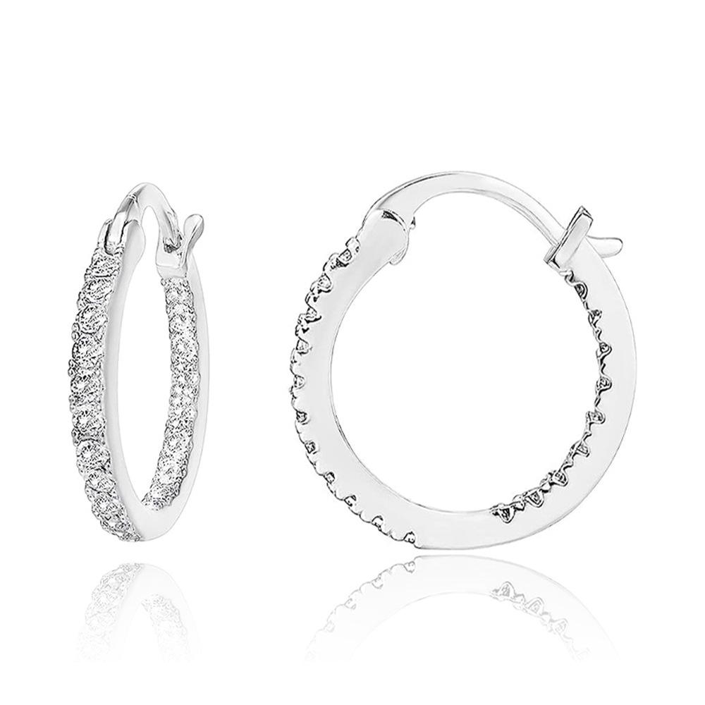 

925 Silver Geometric Zircon Hoop Earrings with Minimalist Design платиновый