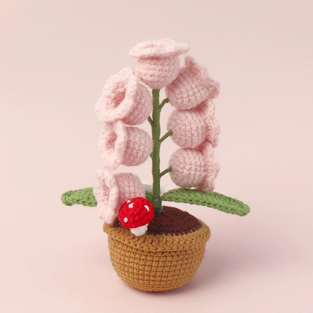 Artificial Bell Orchid Flowers Knitted Flowers Small Potted Knitted Orchid of The Bell Flowers for Car Dashboard Cute Car