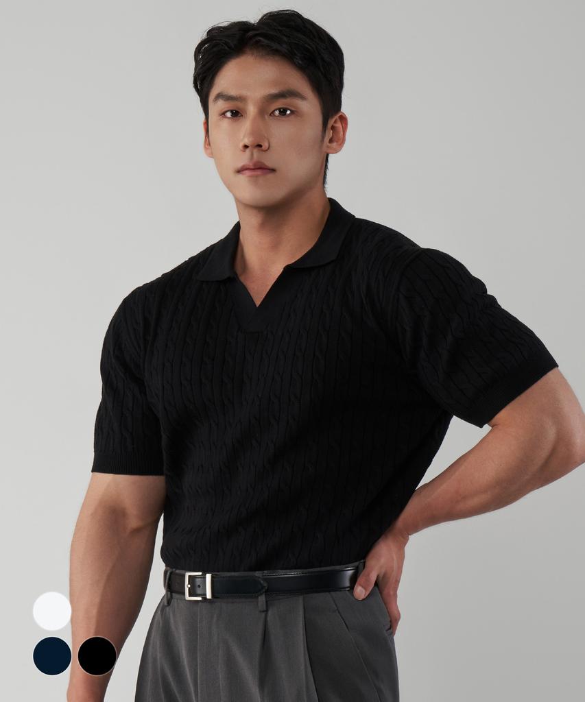 UNTAPPED STUDIO Muscle Fit Washable Cable Open Collar Knit 3 Colors