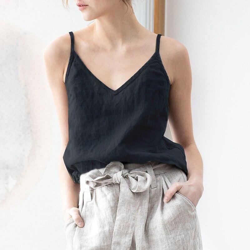 

Johnature, хлопковый и льняной женский жилет на тонких бретельках, летний винтажный свободный универсальный простой 5 цветов, женские топы M чёрный