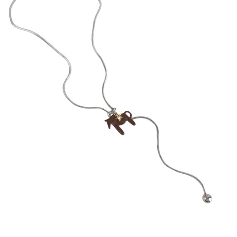 Vintage Zodiacal Horse Layering Necklace Stainless Steel Copper Neckchain For Women Fashion Jewelry Accessory Gift