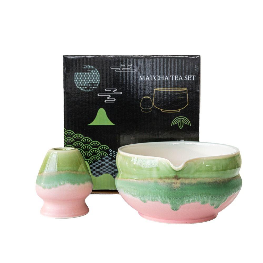 New Ceramic Matcha Bowl with Pouring Spout Reusable Matcha Whisk Holder Multicolored Matcha Making Kit Tea Lovers