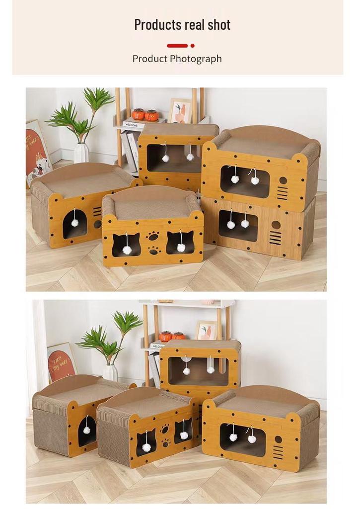 Durable Cat Tree with Scratching Post, Integrated Bed, and 11 Toys