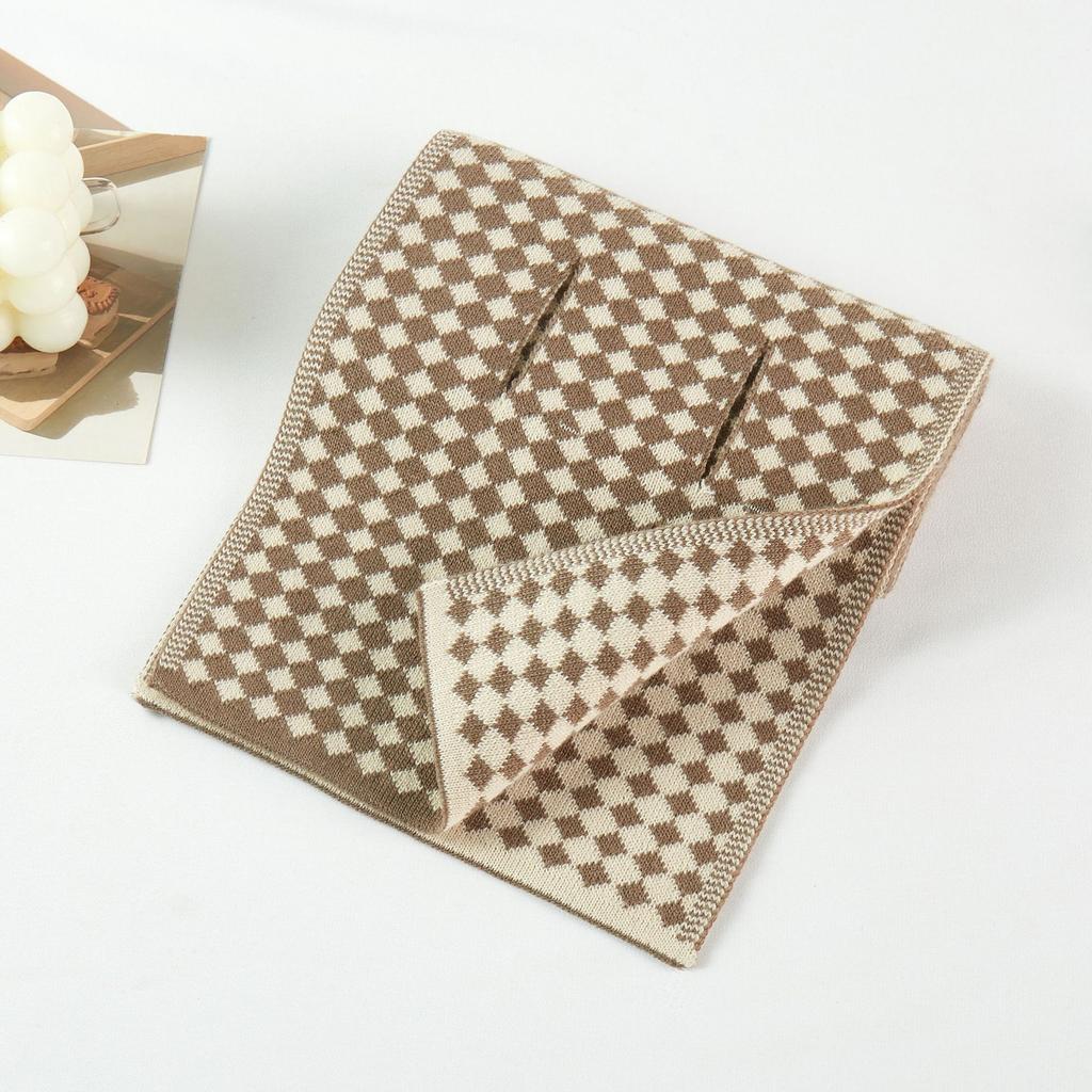 Autumn Winter Neck Scarf Solid Houndstooth Wrap Casual Warm Knit Cross Scarf Short Neck Warmer Men