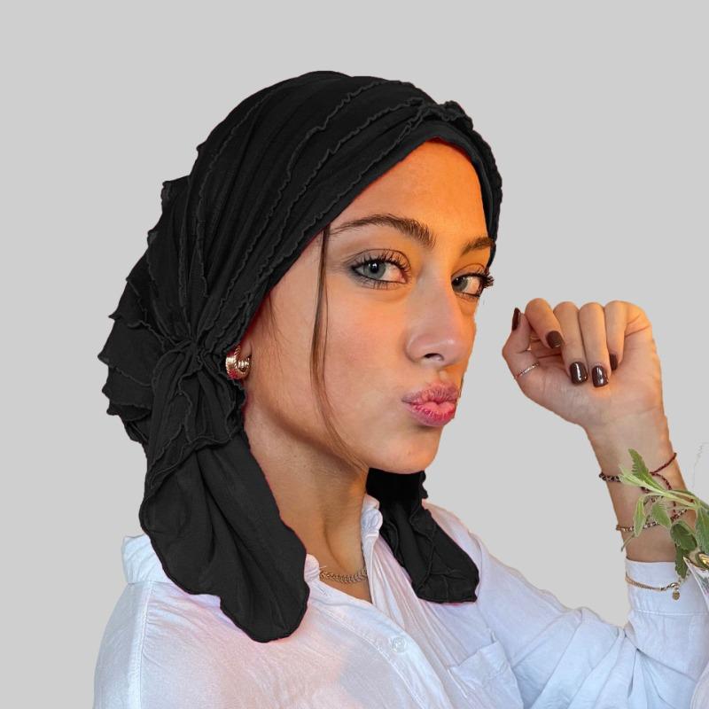 1pc Women's Hair Cap for Autumn/Winter,Breathable Pleated Fiber solid color Versatile hat,Suitable For Headscarf/Bath/Sleep Caps