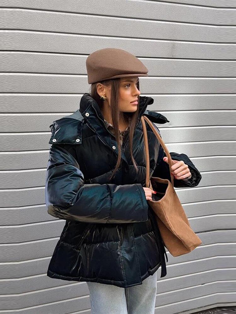 Women's Hooded Long Sleeved Slim Zipper Pocket Winter Jacket