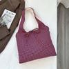 Contrast Color Double-sided Shoulder Pouch Lattice Tote Bag Casual Plaid Cloth Vest Pouch  Storage