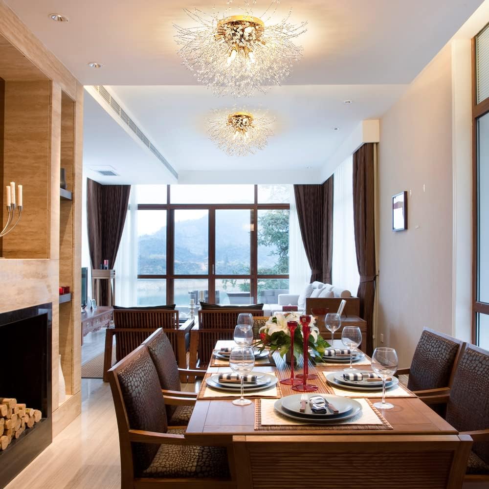 Modern Crystal Chandeliers Ceiling Light, Fireworks Chandelider, Gold Crystals Ceiling Lights, 8 G9 LED, For Living Room, Bedroom, Dining Room