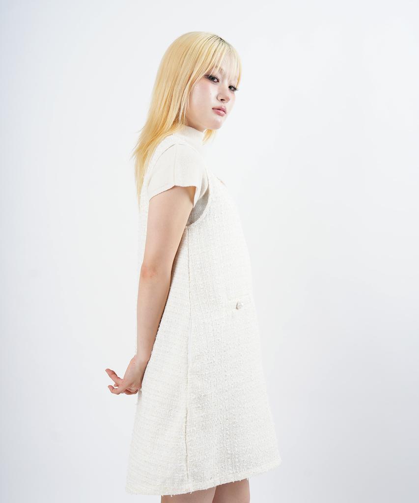 STARRYEYED Perlen-Taschen-Tweedkleid (beige)