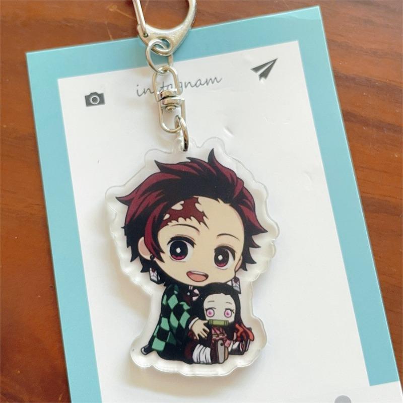 Demon Slayer Cartoon Acrylic Keychain Kamado Tanjirou Anime Action Figures Doll Kawaii Car Key Bag Decoration Cute Gift for Girl
