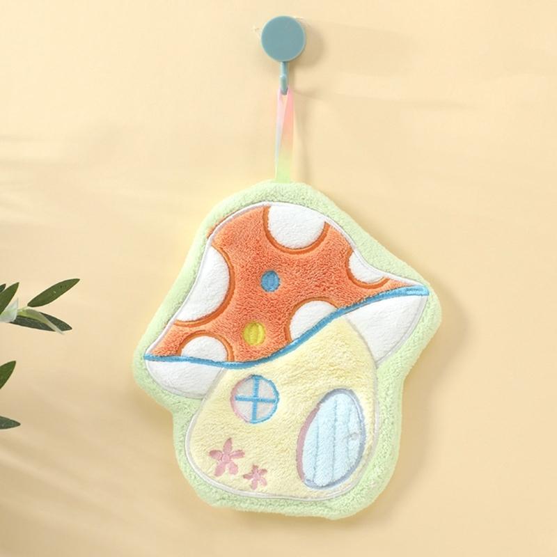 Soft Absorbent Coral Fleece Kitchen Towel Fun Mushroom Shape Handkerchief Wipe Rag Cloth Quickly Dry and Easy Hanging