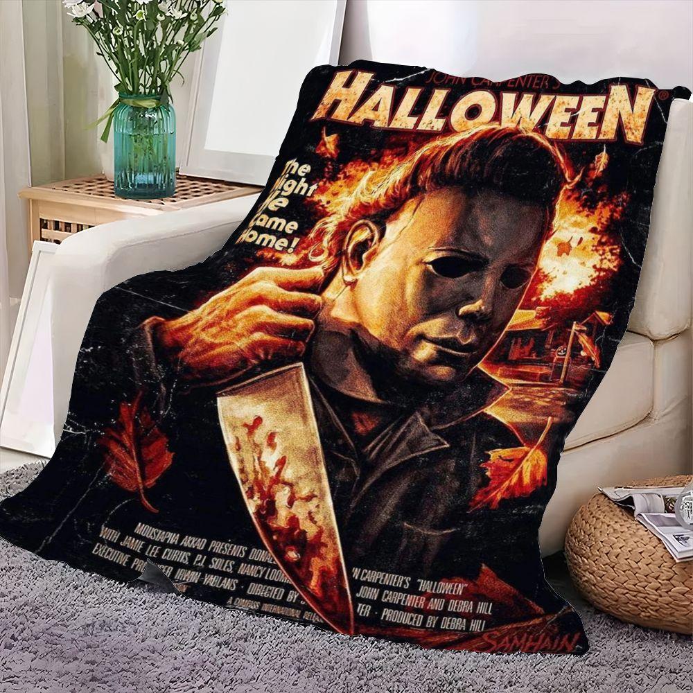 Halloween Michael Myers Throw Blanket - Cozy Plush Fleece Blanket Featuring Iconic Horror Movie Design with Michael Myers and Ki