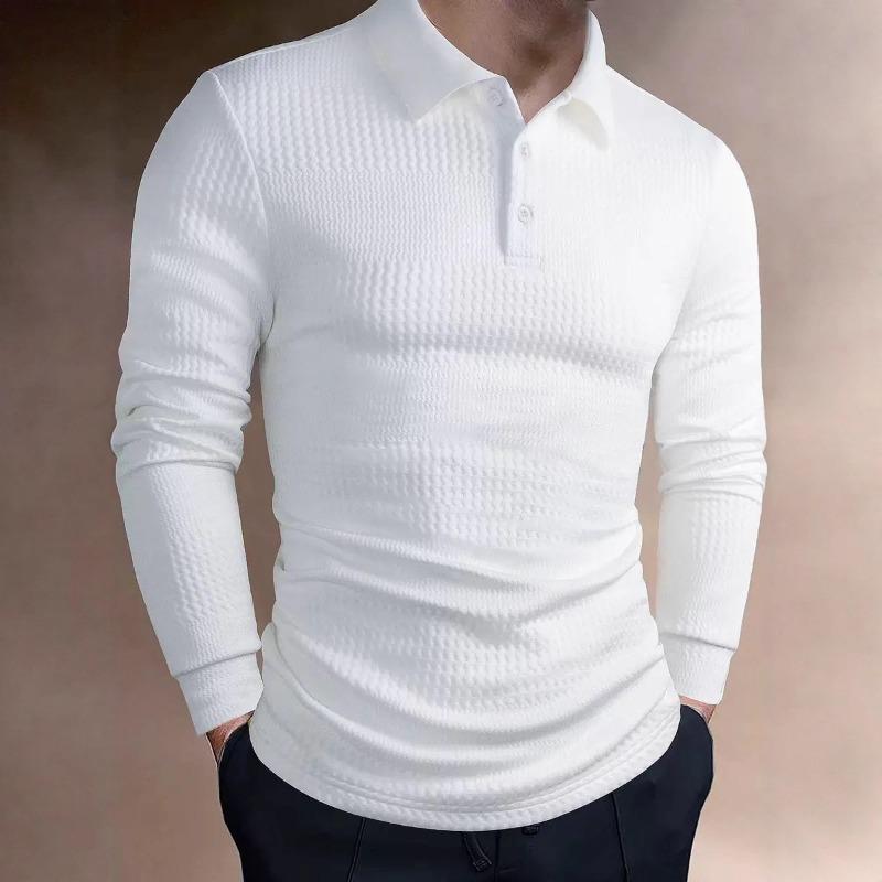 

Autumn New Solid Color Jacquard Sweater Long-sleeved Slim Lapel Men s Top S белый