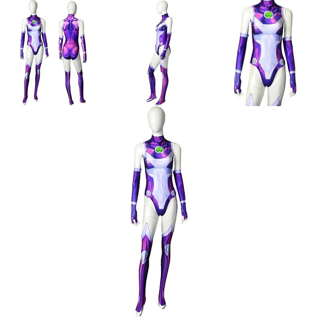 Teen Titans Starfire Cosplay Jumpsuit Halloween Kostüm Für Erwachsene Kinder 3D Druck Dehnbarer Atmungsaktiver Stoff