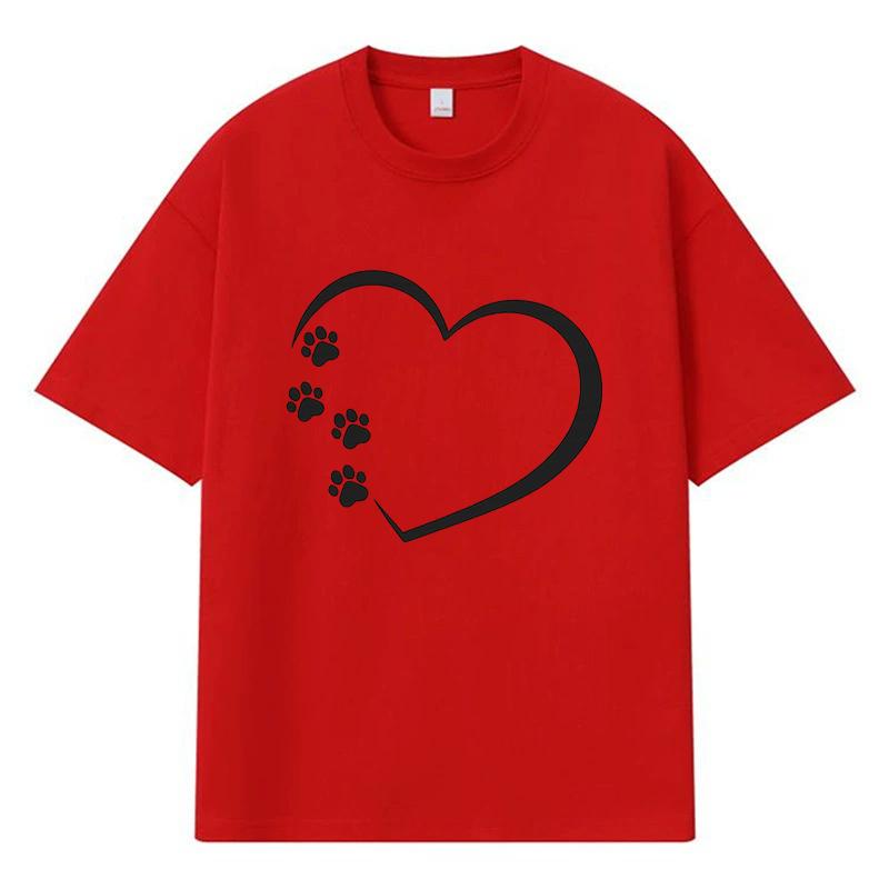 2026 Heart Shape with Paw Prints Printed Graphic Y2k Harajuku Streetwear 100% Cotton T Shirt Casual Oversized Summer Men T-shirt