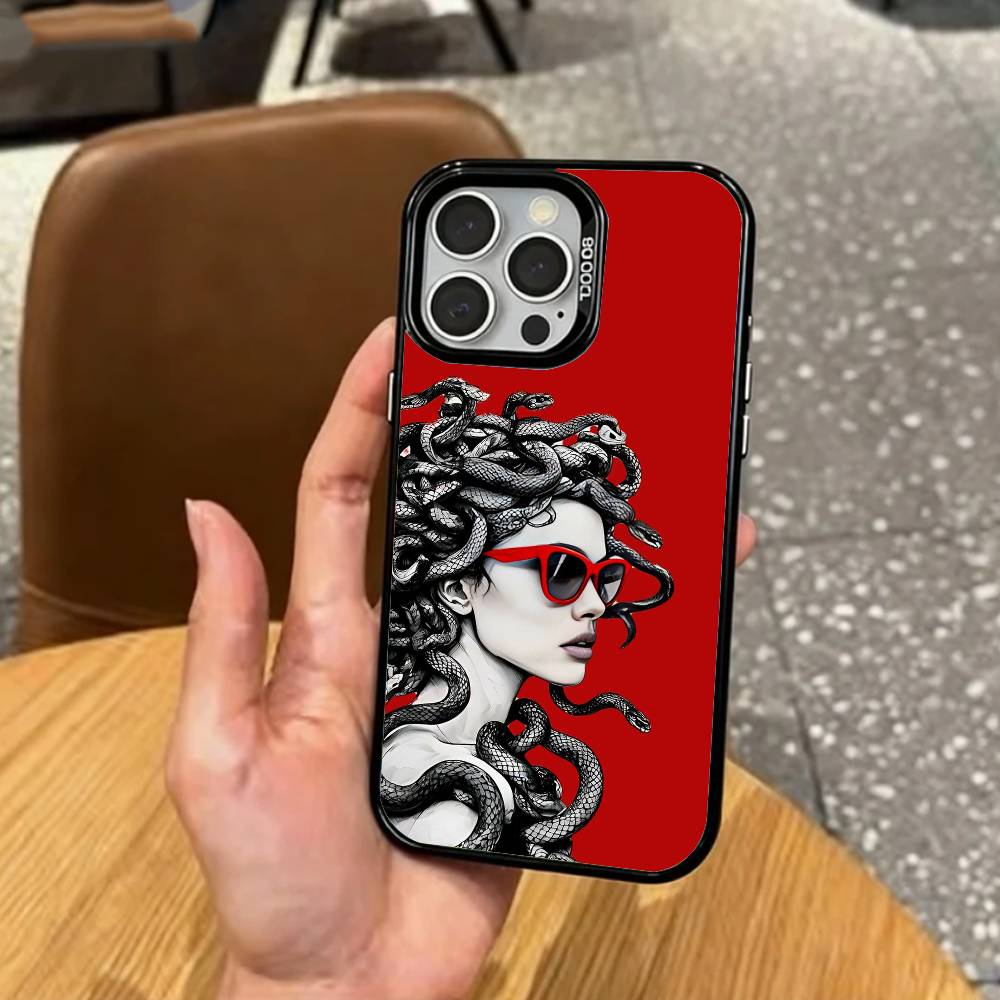 M-Medusa G-Greek Mythology Phone Case For iPhone17,16,15,14,13,12,11 Plus,Pro Max Colored Silver Plated Inside Cover iPhone13PROMAX