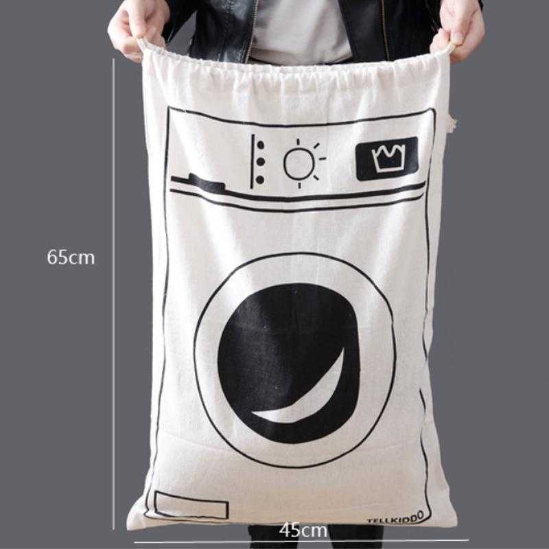 Large Cotton and Linen Laundry Bag Clothes Toys Storage Bag Printing Fabric Drawstring Duffle Bag Dirty Clothes Organizer Bags