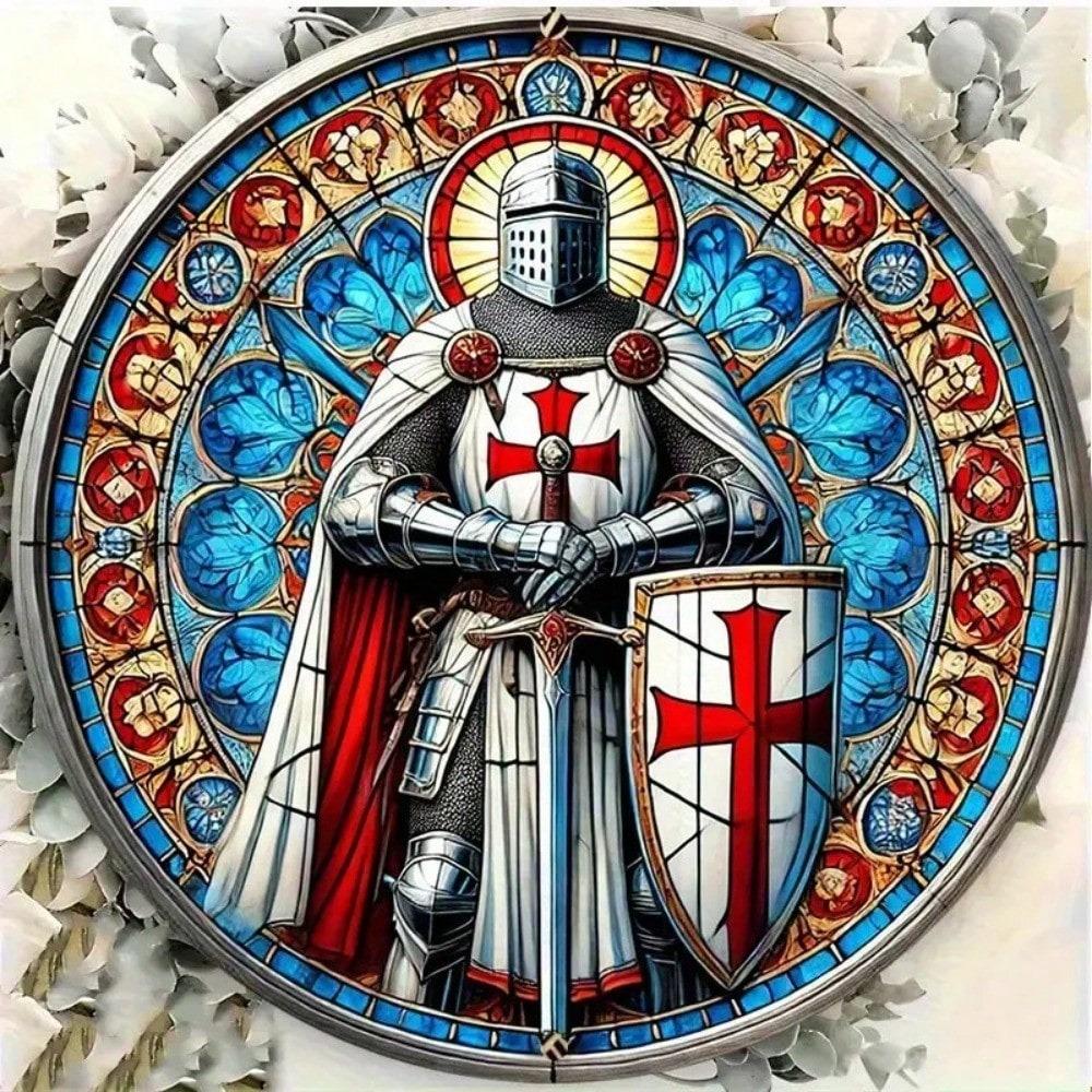 Mural de Escudo de Caballero Templario Señal de Cruzado Decoración de Metal Cruz Roja Aluminio Coleccionable para Hombres