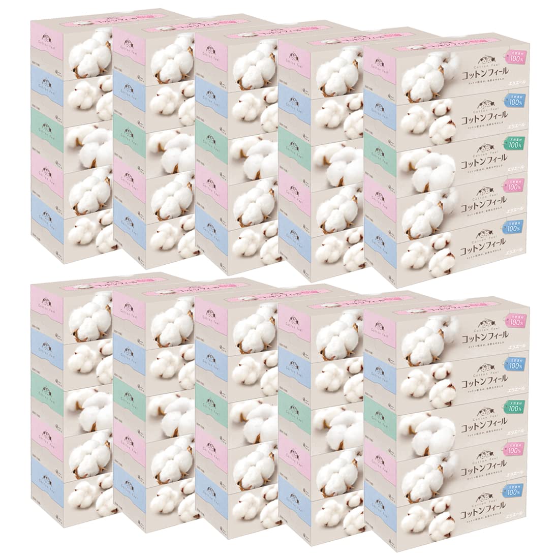 

Elleair Tissue Cotton Feel 150 pairs x 50 boxes (5 boxes x 10 packs) 100% pulp [Case sold]