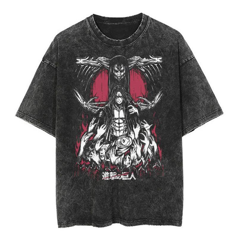 Oversize Short Sleeves VINTAGE Washed T-shirt Attack On Titan Fashion Tee #C S разноцветный