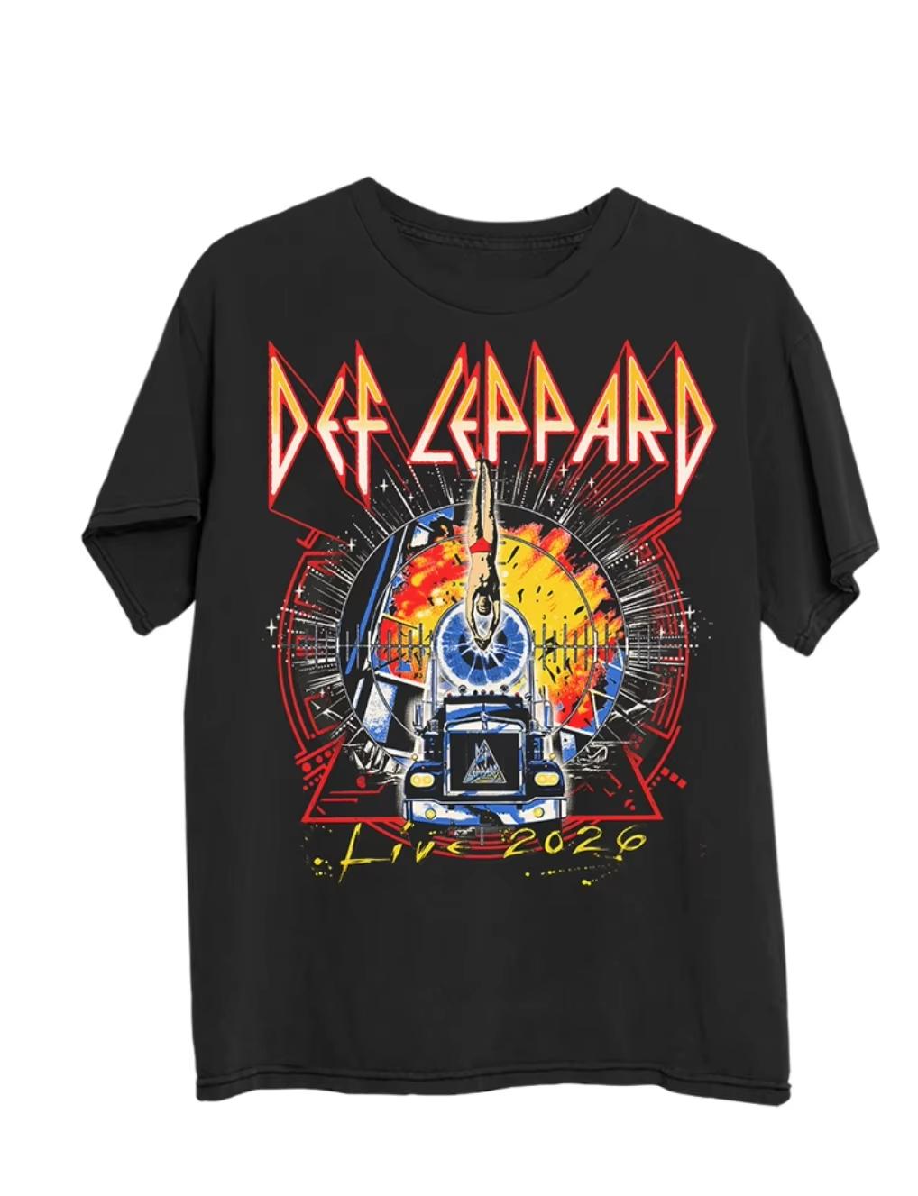 Def Leppard 2026 UK und EU Tour Merch Unisex Y2K Stil Lässige Streetwear Mode Damen und Herren T-Shirt L brown