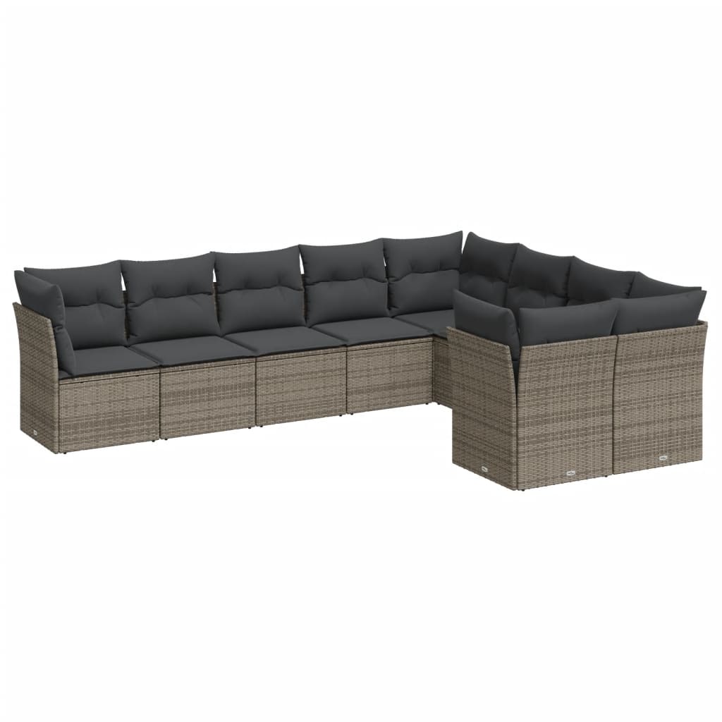Vidaxl 9-Cz. Garden Furniture Set With Cushions, Grey, Poly Rattan