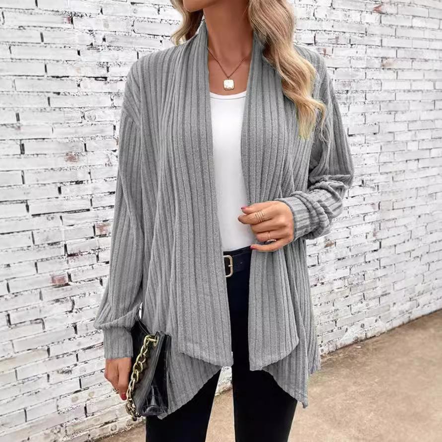 Women Autumn Winter Long Sleeve Irregular Solid Color Cardigan Coat