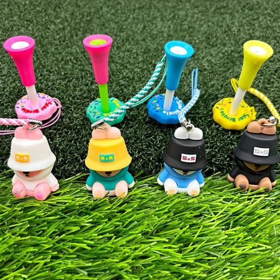 Cartoon Anti Lost Golf Tee Hanger with Tee Plastic Donut Design Golf Tee Ring with Strap Loss Prevention Golf Tee Holder for Men Women Golfers