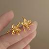 Exaggerated Metal Flowers Zircon Stud Earrings For Women Fashion Gold Color Hollow Round Temperament Earrings Zircon Party Gifts