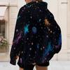 Women Plus Size Zip Up Hoodie Long Sleeve Drawstring Hood Pockets Green Beige Leaf Print Casual Top