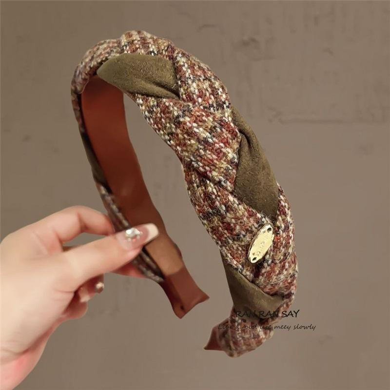 Autumn Winter Knitted Twist Hair Hoop High Cranial Top Elegant Women Daily Versatile Headband