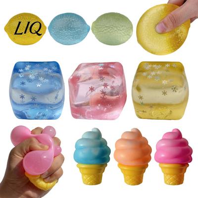 Beruhigendes Handspielzeug Transparenter Zitronen-Quetschspielzeug, Stressabbau Qualle Eiscreme Weicher Klarer Würfel Sensorisch für Kinder Erwachsene Linderer