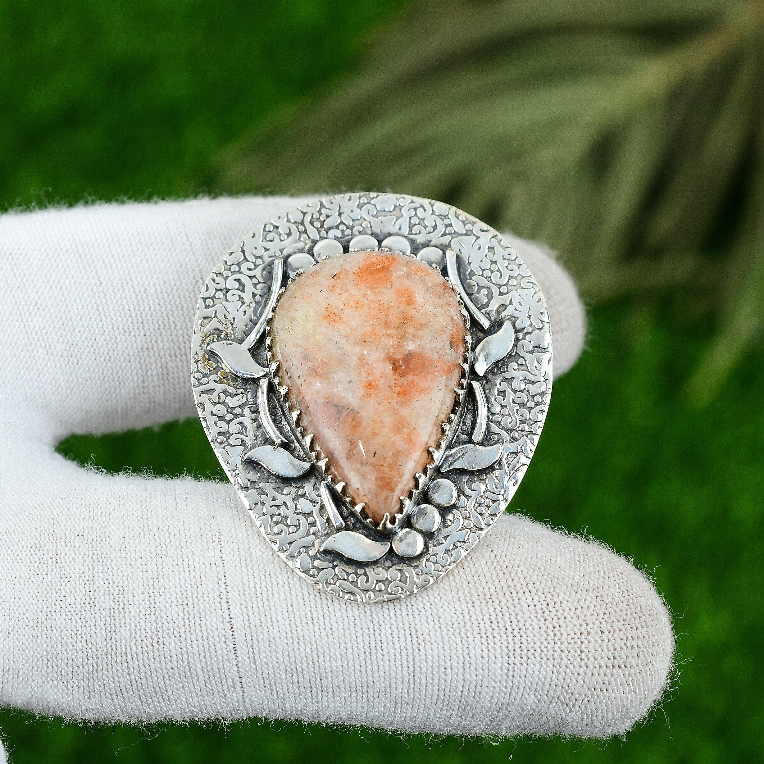 

Natural Sunstone Gemstone Pendant Orange 925 Sterling Silver Indian Jewelry