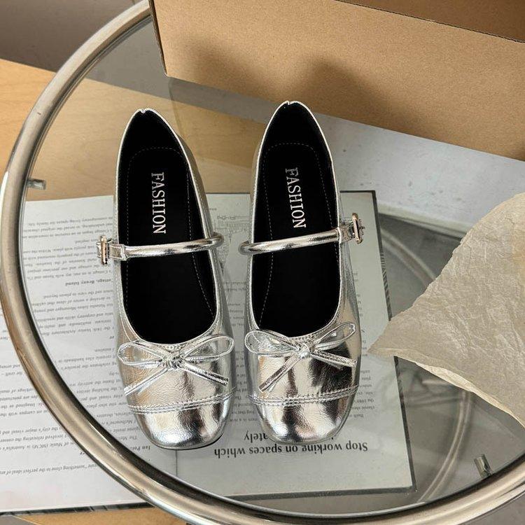Silver Light Mouth Ballet Flat-soled Single Shoes for Women's 2025 New Summer Skirt French Round Head Mary Jane Shoes