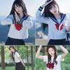 Maazusa Sailor Long JK Bow and Goldfish Two White Student School Cultural Costume Uniform, Sleeve, 3-Piece Set, Uniform, Cosplay, Knot, Strands, Cute,