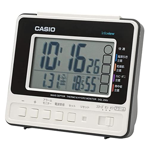 CASIO Alarm Clock, Radio-Controlled, White, Digital, Snooze, Light, DQL-250J-7JF