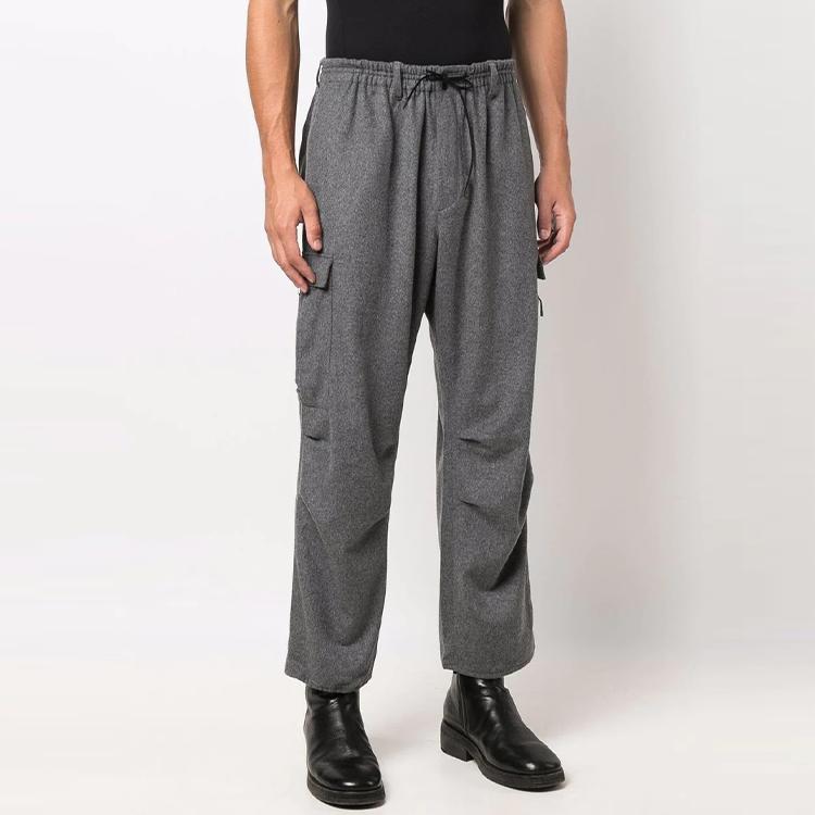 Y-3 FW21 Drawstring Straight Leg Cargo Pants Men Pants Gray HB3392