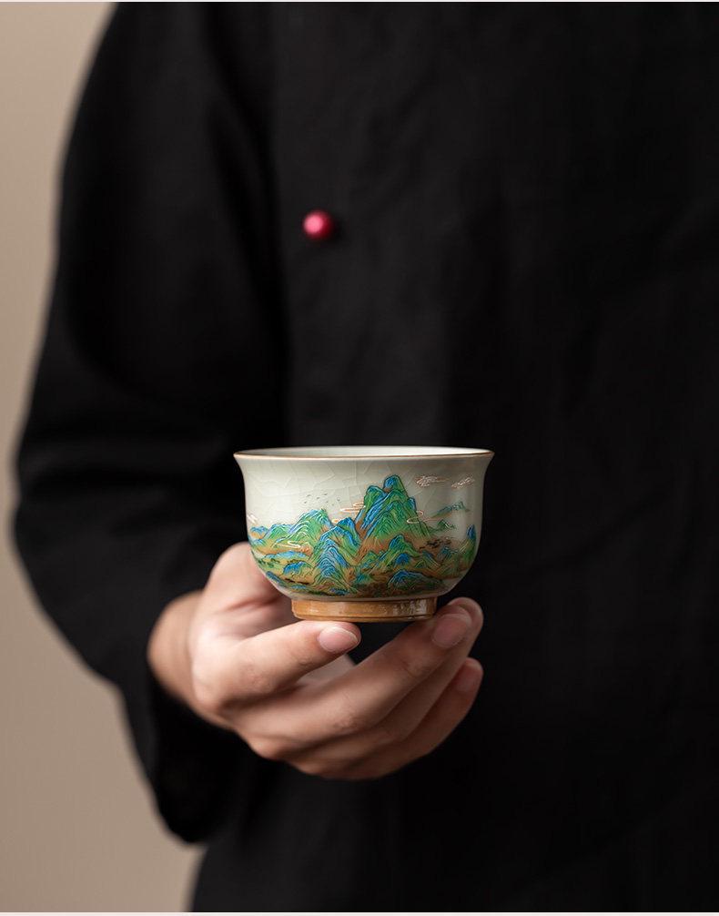 Ru Kiln Crackle Ceramic Tea Tasting Cup – Large Personal Use Kung Fu Tea Set