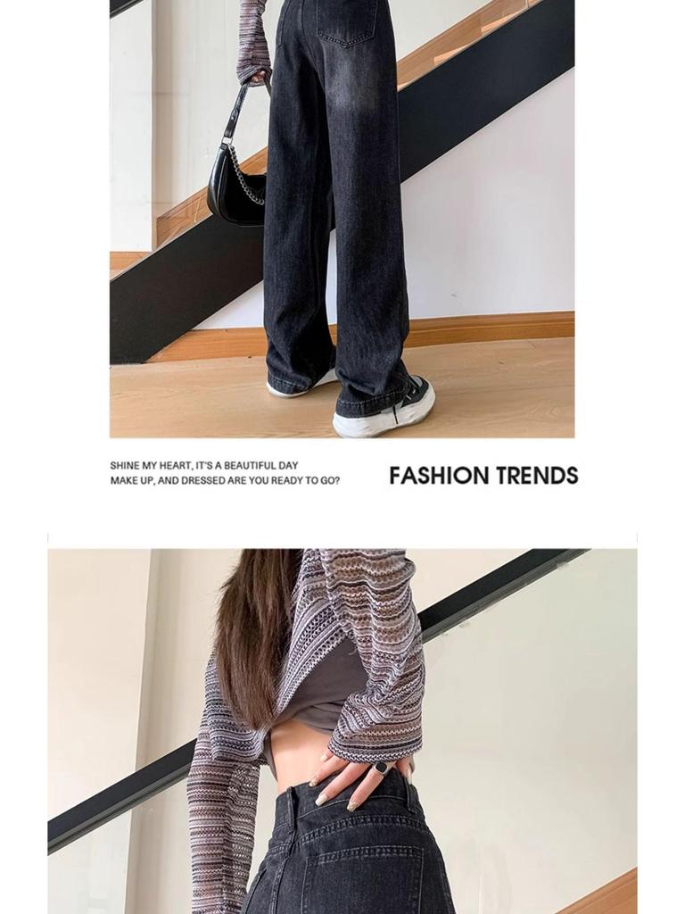 2024 Women's Plus Size Fleece-Lined Wide Leg Jeans - Winter Style, Loose Fit, Narrow Straight Floor-Length Pants