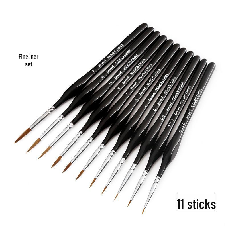 Wolf Hair Fine Line Brush - Black Triangular Birch Handle for Nail Art and Watercolor Detailing