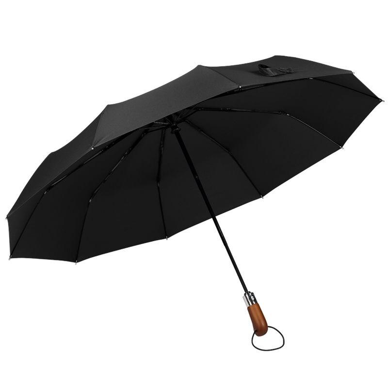 Light Luxury Fully Automatic Wooden Handle 10 Bone Reinforced Windproof Umbrella Men s Advertising Business Gift Umbrella чёрный