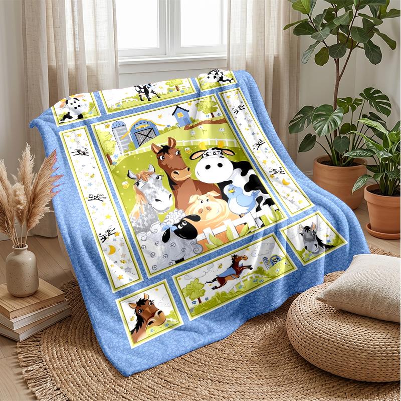 Farm Animal Friends Theme Blanket Lightweight Warm Flannel Blanket Decorative Throw Blanket for Home Decoration
