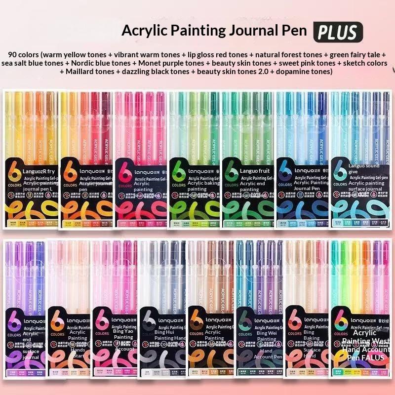 6 Colors Gel Pens Set Acrylic Painting Handbook Marker 1 Set Fine Tip Smooth Writing For School Art Office