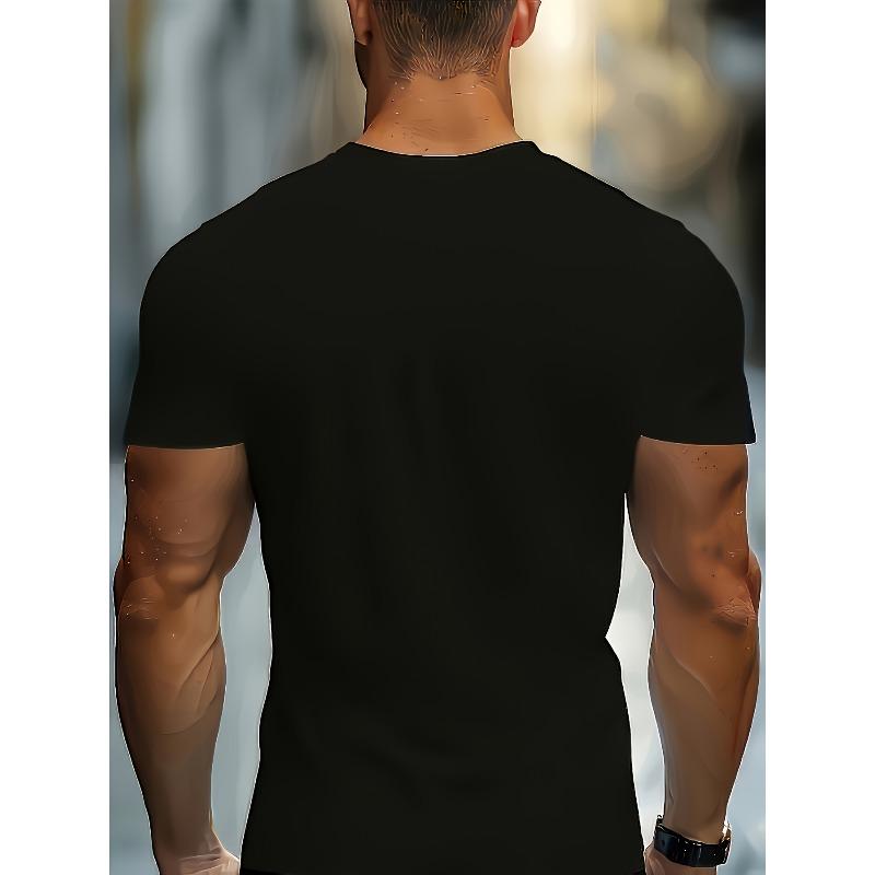 European sizes Men'S Casual Black T-Shirt with Ace of Spades Design - Short Sleeve, Crew Neck, Blend, Summer Streetwear