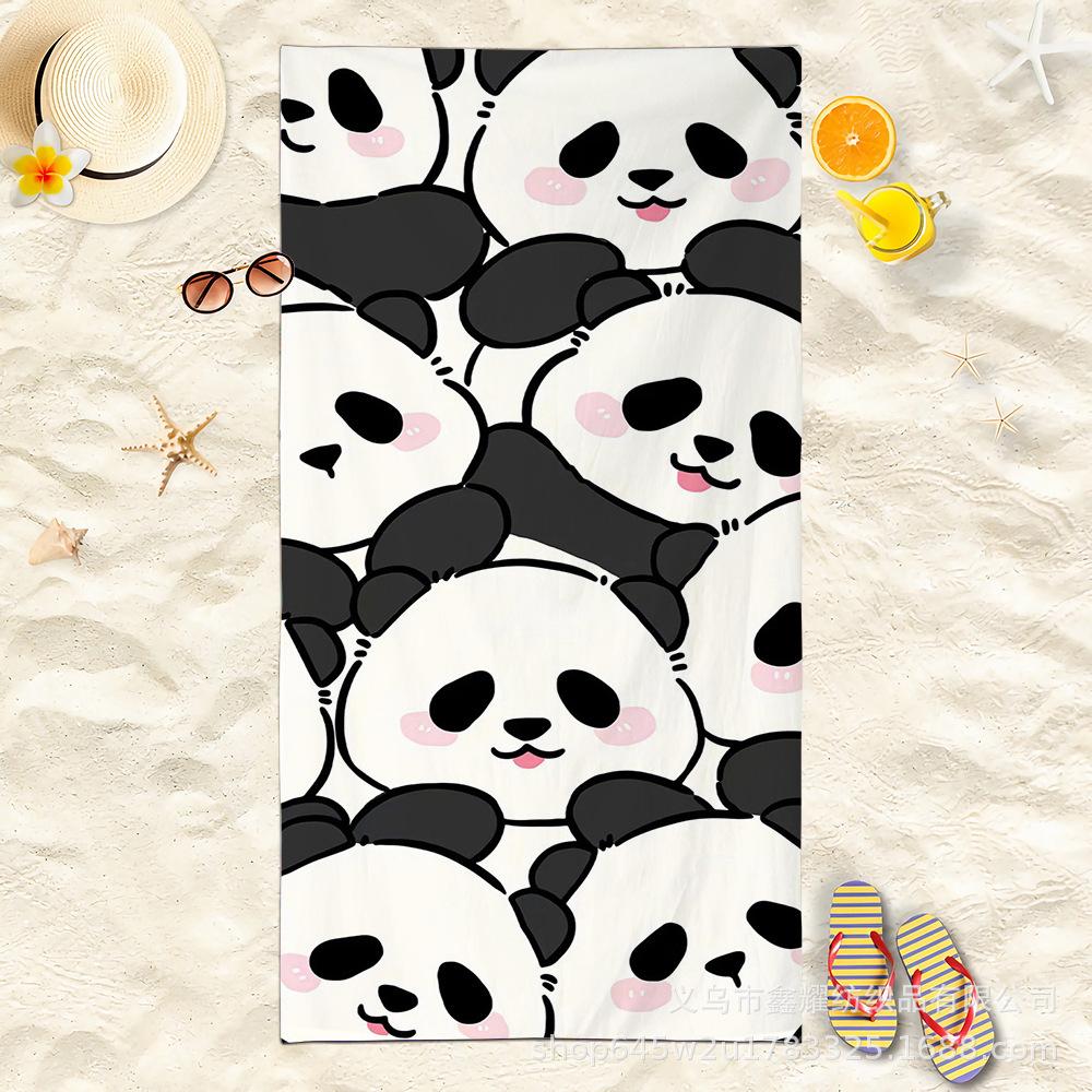 Crowded Panda Party Beach Towel, Cute Kawaii Print Quick-Dry Towel 50x100cm