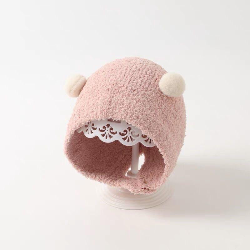 Super cute baby autumn and winter new children's thermal hat cute double ball hat warm ear protector knitted wool hat