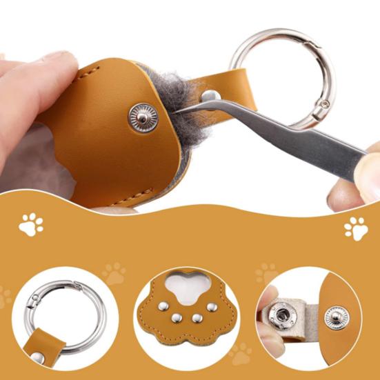 Pet Memorial Keychain Pendant with Hair Engraving Feature Dog Cat Claw Design Faux Leather