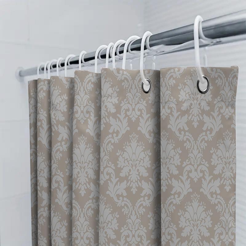 Vintage Damast Duschvorhang: Elegantes Weißes Muster Badezimmerfutter für Heimdekor Beige Grau Set mit Haken Größe 72x84 Zoll