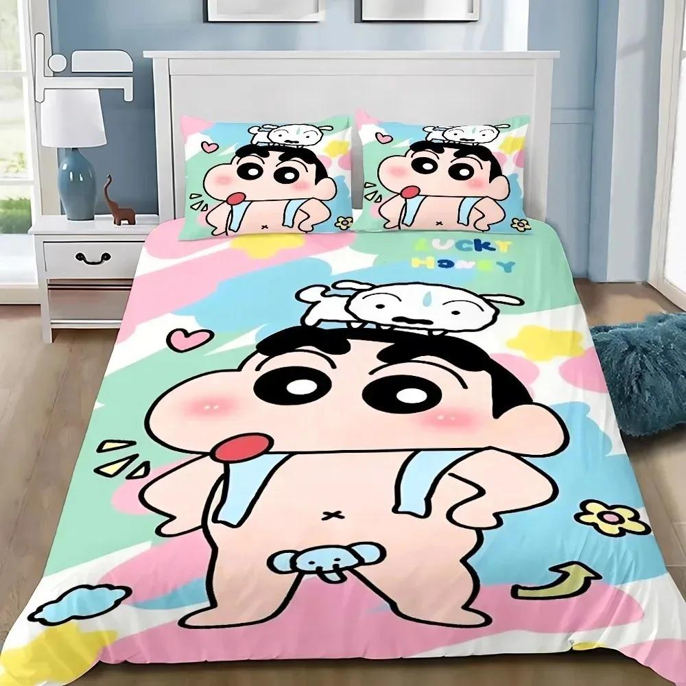 Cartoon Duvet Cover Pillowcase C-Crayon Shin Chans Bedding Set For Kids Adults Single Double Large Sizes Bedroom Decor Gift