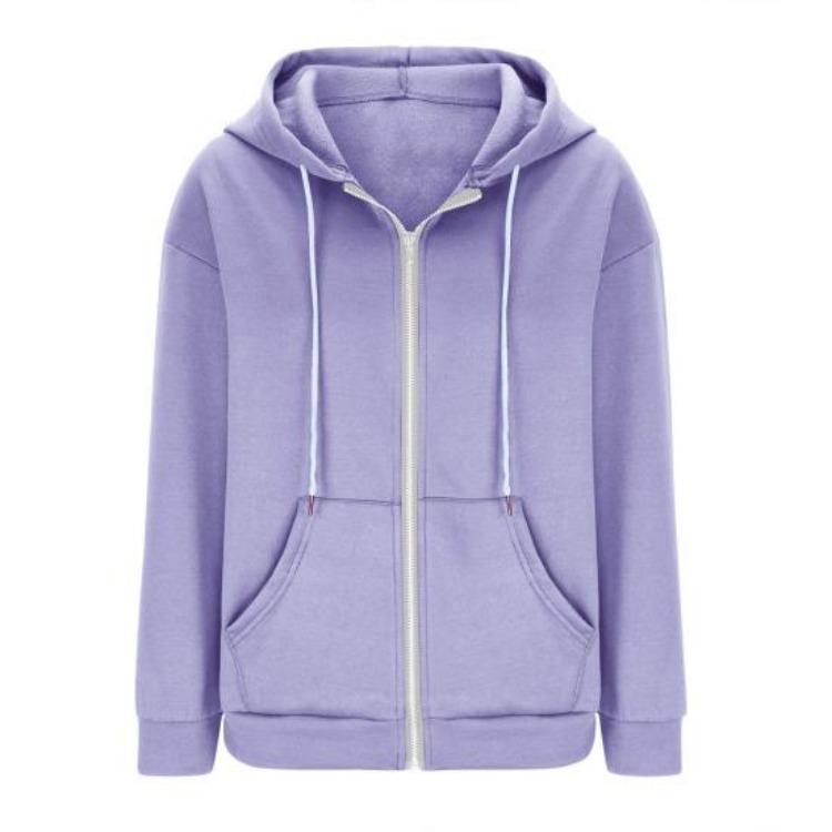 Women Loose Sport Hoodie Autumn Spring Coat with Hood Drawstring Long Sleeves Pockets Zip Up Elastic Cuff Hem